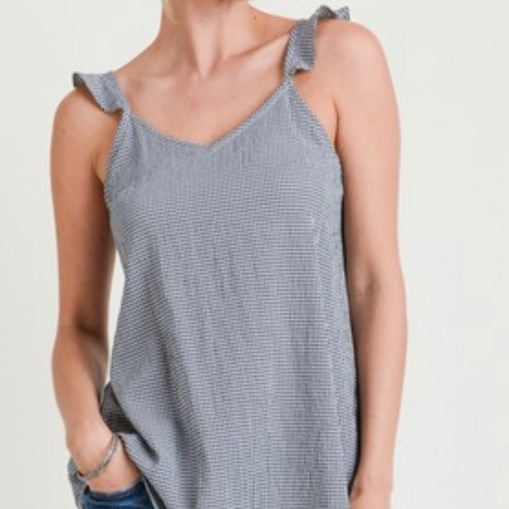 Gingham Sleeveless Top with Ruffle Detail